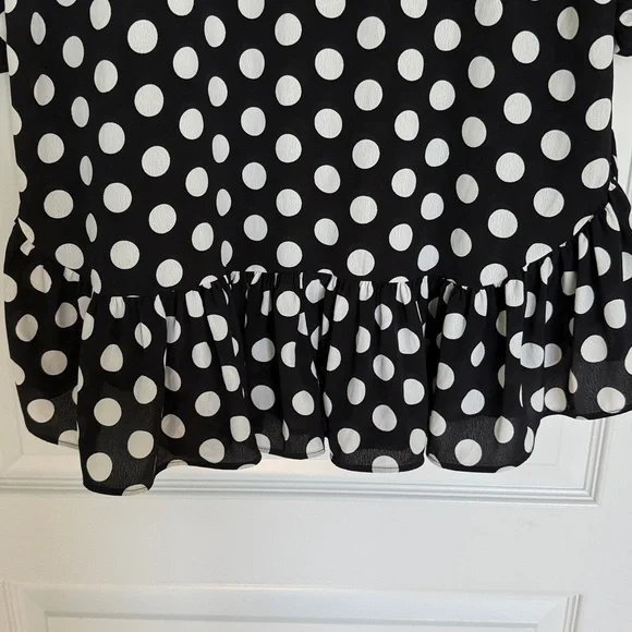 ZARA Polka Dot Ruffle Hem Tunic Top Black and White S Oversized - Picture 5 of 7